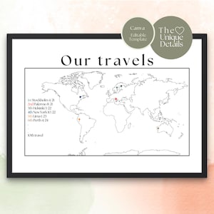 Custom Travel Map: Pin Your Adventures - Editable, Printable Canva Template (Digital Download, 4 Sizes)