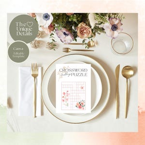 Editable Wedding Games: Crossword Puzzle & Word Search Customizable Canva Template. Bridal Shower and Table Games, A5 and Halfletter sizes
