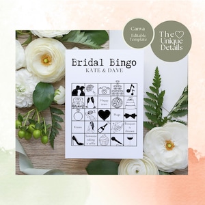 Editable Wedding Bingo | 3 personable black&white bingo templates for Bridal Shower and Table Games. Canva A5 size works also as halfletter.