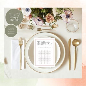 Editable Wedding Games | Crossword Puzzle and Word Search, Personable Canva Template for Bridal Shower and Table Games in 2 sizes.