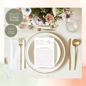 Custom Wedding Games - Crossword Puzzle & Word Search Editable Canva Template for Bridal Shower and Table Games, A5 and Halfletter sizes