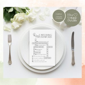 Editable Wedding Games B&W - Bingo, Crossword Puzzle, Word Search. Personable Canva Template for Bridal Shower and Table Games, 2 sizes.