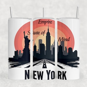 New York Tumbler Wrap PNG – Empire State of Mind NYC Skyline – Seamless 20oz Skinny Transparent Sublimation Download PNG Digital