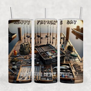 Fishing Dad Sublimation Tumbler Wrap - Father’s Day Gift - 20oz Seamless Tumbler PNG - Fishing Dock Scene - Fisherman Digital Download
