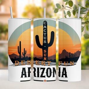 Arizona Tumbler PNG – Cactus Sun & Desert Fun 20 oz Skinny Tumbler Sublimation Wrap Digital Download