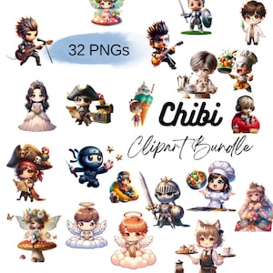 Chibi Clipart Bundle | Cute Chibi PNGs | Kawaii Character Graphics | Digital Download | Anime Chibi Art | PNG Clip Art for Sublimation