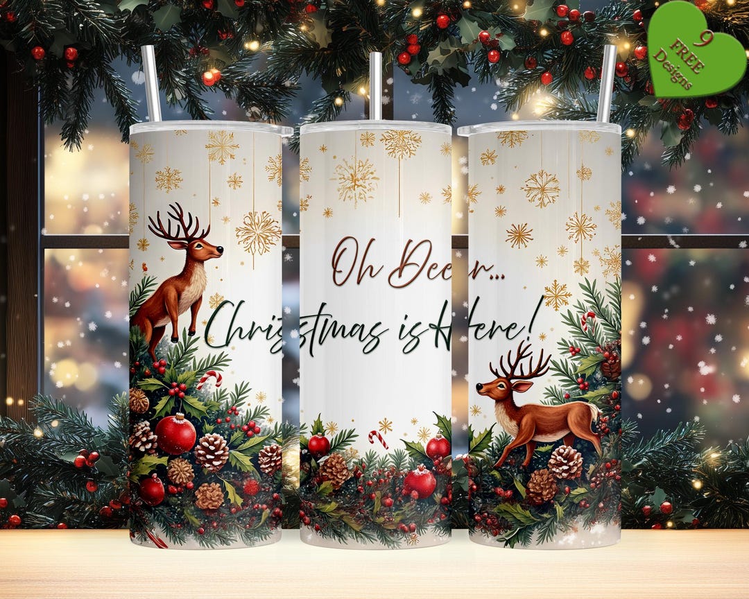 Oh Deer Christmas is Here Tumbler Wrap PNG | Reindeer 20 Oz Skinny ...