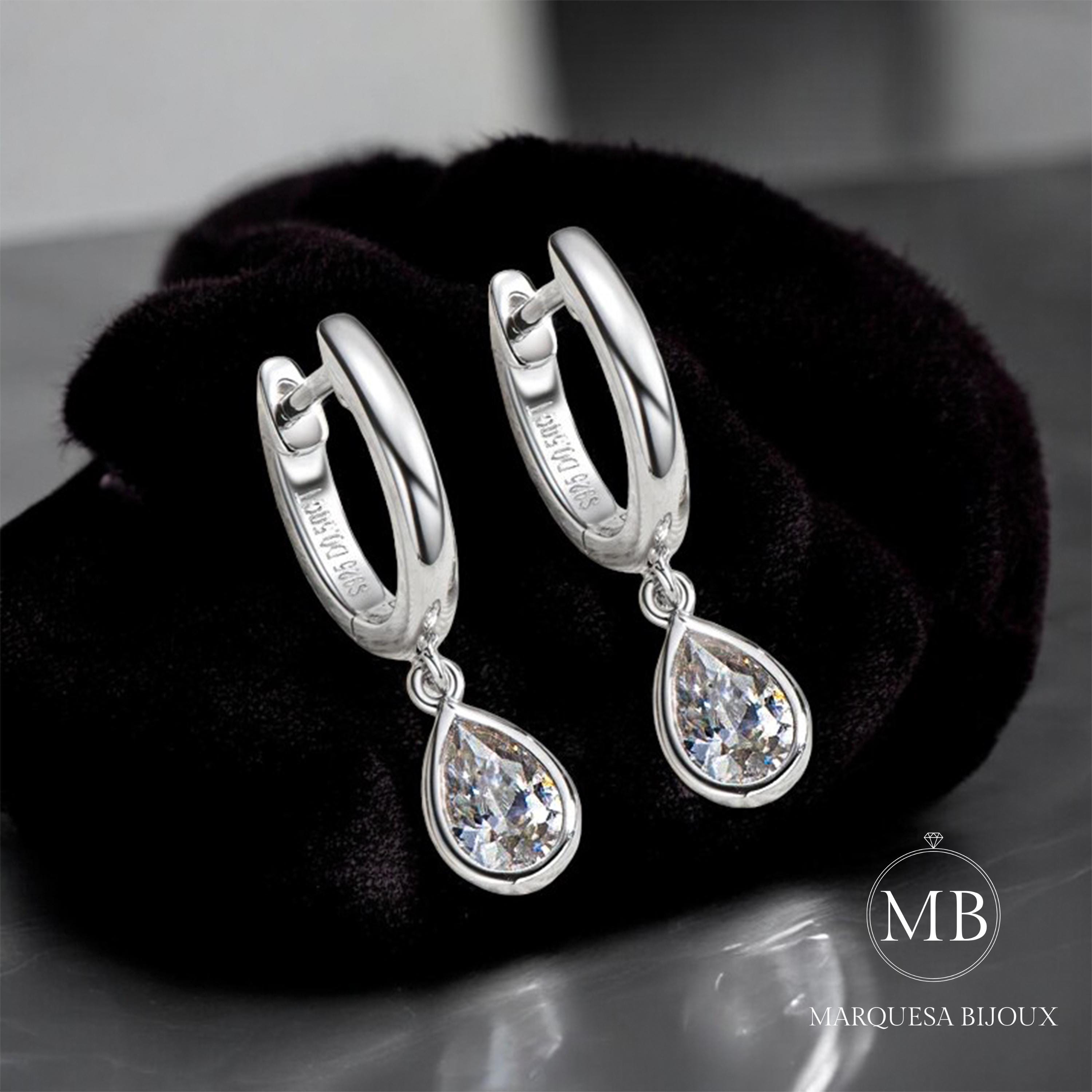 Moissanite Drop Hoop Earrings Pear Teardrop Dangle Huggie Hoops 925…