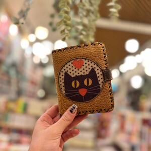 Cartera hecha a mano, gato, cartera con cremallera, cartera para mujer, cartera minimalista, cartera bonita, regalo para ella