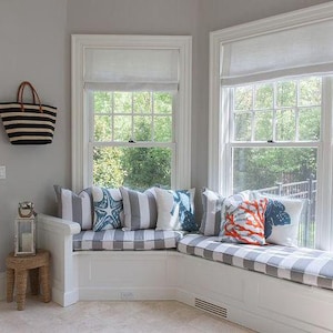Sunbrella Striped 5&quot; Custom Size Window Seat Cushion - Made to Order- Bench Cushion - Bay Window Cushion - Sitting Pad - Indoor Cushion