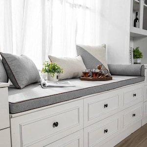 Luxury Sunbrella Plains 2&quot; Custom Size Window Seat Cushion - Made to Order- Bench Cushion - Bay Window Cushion - Indoor & Outdoor Cushions