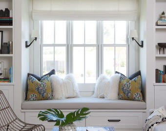 Sunbrella 3&quot; Custom Size Window Seat Cushion - Made to Order- Bench Cushion - Bay Window Cushion - Sitting Pad - Indoor Cushion -Made In USA