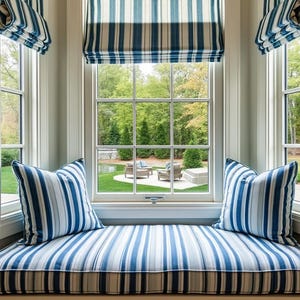 Sunbrella Striped 6&quot; Custom Size Window Seat Cushion - Made to Order- Bench Cushion - Bay Window Cushion - Sitting Pad - Indoor Cushion