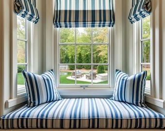 Sunbrella Striped 6&quot; Custom Size Window Seat Cushion - Made to Order- Bench Cushion - Bay Window Cushion - Sitting Pad - Indoor Cushion