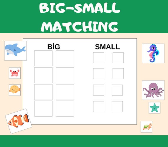 Printable Big Vs. Small, Size Sorting Game, Printable Size Sort Activity for Toddlers and Preschoolers l Big & Small l Pre Schooling