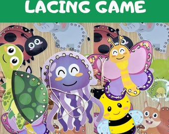 Animals Printable Lacing Cards, Toddler, Preschool Activity, Fine Motor Skills, Montessori Inspired Game, Practical Life, Printable