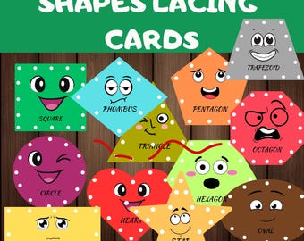 Shapes Printable Lacing Cards, Toddler Fine Motor Skill Activity, Montessori Tying Toy, Shapes Learning Activity, Preschool Centers, Toddler