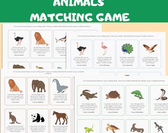 Animal Matching Cards, Animal Games, Match the Animal, Animals of the World, Animal Patterns Printable Matching, Dierentuindierenspel, Flash Card