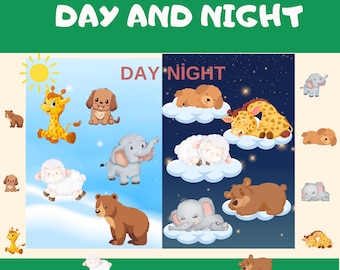 Zajęcia dla przedszkolaków „Dzień i noc”, Segregator zadań, Zajęcia dla dzieci w domu, Książka do druku dla maluchów, Sortowanie według dnia i nocy, Słońca i Księżyca