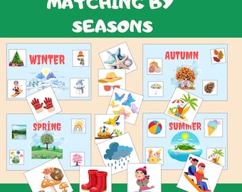 May include: A matching game for children featuring images of different seasons. The game includes images of winter, spring, summer, and autumn. The images are colourful and fun, and the game is perfect for helping children learn about the different seasons.