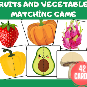 Matching Cards - Healthy Food 40 count - Preschool Learning - Toddler Printable Game - Homeschooling - Instant Download