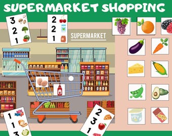 Shopping List Grocery Game, Supermarket Pretend Play, Homeschool Activity, Busy Book Printable, Preschool Centers, File Folder Game Toddler
