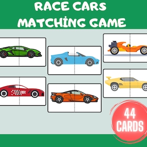 Raceauto's-matchingspel voor kinderen, leeractiviteit, autospellen voor jongens, matching-activiteit voor peuters, leermap, voorschoolse centra