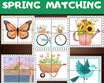 Spring Matching Toddler Activity, Spring Matching, Montessori, Homeschool Resource, Flowers, Spring Animals, Spring Matching Game