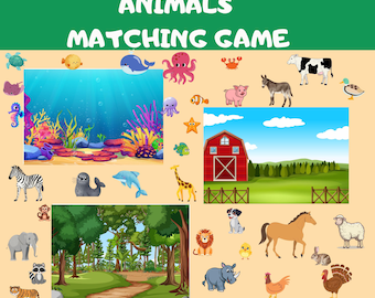Printable Matching Activity, Animal Matching Game, Toddler and Preschool, Kids Learning Game, Toddler Matching Activity, Learning Binder
