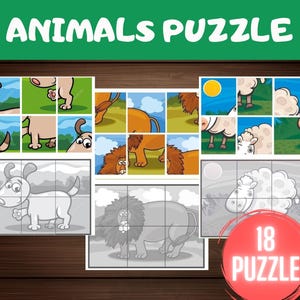 Animals Matching Game For Kids, Symmetry Puzzle, Animals Puzzle, Cut And Paste, Farm Safari Zoo, Printable Toddler Preschool Montessori