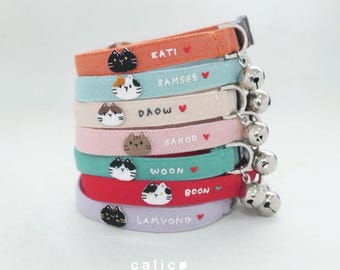 Hand Embroidered Cat Collar: Personalized Cotton Linen, Breakaway Kitten Collar