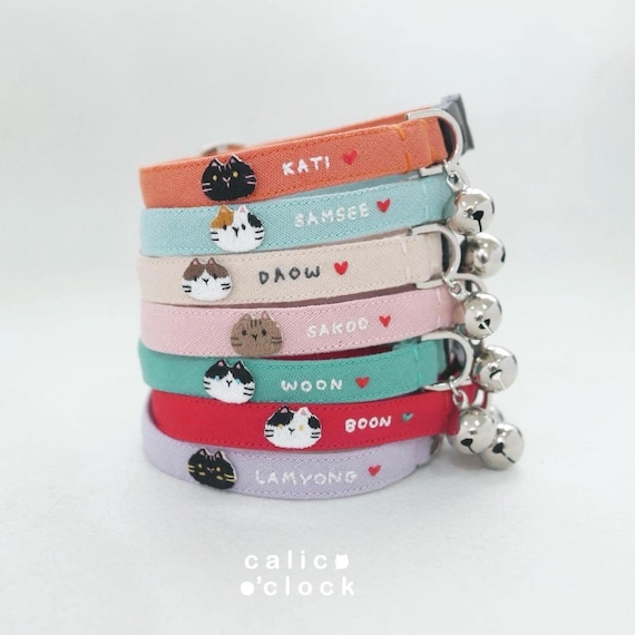 Hand Embroidered Cat Collar: Personalized Cotton Linen, Breakaway Kitten Collar