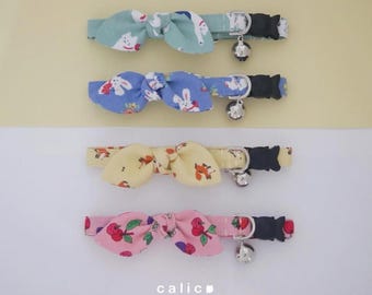 Cotton Bow Tie Cat Collar: Removable Bow, Breakaway Buckle