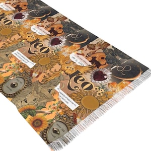 Cachecol de arte de Leão, envoltório do zodíaco, design de bruxa cósmica celestial do horóscopo astrológico, estampa de Leão de fogo, padrão de mapa astral, presente para astrologia