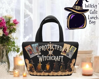 Bolsa para el almuerzo Protegida por la brujería, bolsa isotérmica para el almuerzo de aquelarre de brujas, bolsa gótica para el almuerzo con pentáculo de tarot, lonchera escolar de brujería pagana