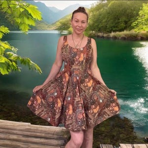 Earth Tone Goddess Summer Sundress Sleeveless Boho Witchy Dress Spiritual Pagan Clothing Nature Inspired Outfit Original Art Gift for Her