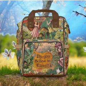 Fairycore Cottagecore Backpack with Vintage Mushroom Fairy Art, Whimsical Fae Aesthetic Travel Book Bag for Girls Teens Women