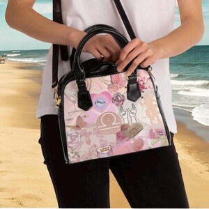 Libra Zodiac Shoulder Bag - Pink Pastel Horoscope Handbag With Libra Symbol, Celestial Small Purse Gift For Astrology Lovers