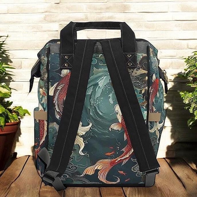 Koi Fish Backpack, Japanese Koi School Bag, Ocean Wave Travel