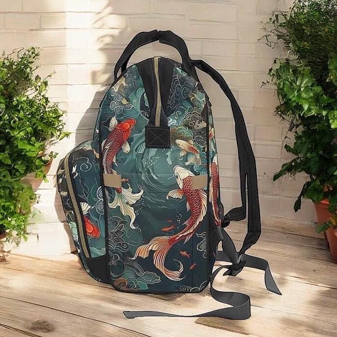 Koi Fish Backpack, Japanese Koi School Bag, Ocean Wave Travel