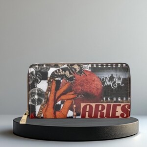 Portefeuille à fermeture éclair zodiaque Bélier, cadeau astro céleste, sac à main signe astrologique, portefeuille de voyage design Bélier, pochette pour pièce de monnaie horoscope, thème Bélier, signe de feu