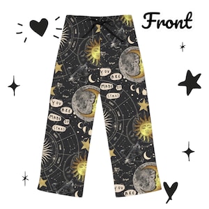 Calças de pijama femininas celestiais, Cosmic Starry Moon Sun Galaxy Astrology Zodiac Loungewear, Radical Chart Pjs