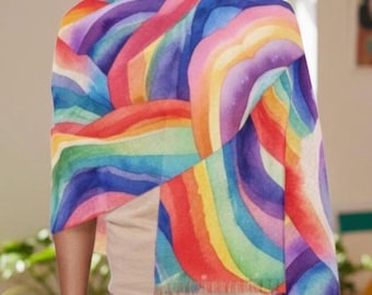 Bufanda ligera con estampado de arcoíris del orgullo LGBTQ, chal ligero con diseño de acuarela y arcoíris. Accesorio para festivales.