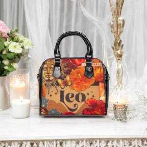 Leo Zodiac Handbag Astrology Gift for Leo Women, Vintage Sunflower Leo Purse, Horoscope Birthday Tote, Celestial Stars Boho Shoulder Bag