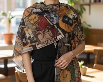Vintage Major Arcana Tarot Scarf, Boho Mystical Shawl Wrap