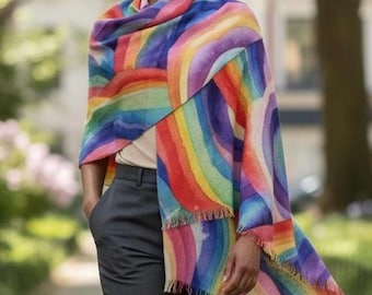 Rainbow Pride Scarf Lightweight Wrap LGBTQ Shawl Watercolor Rainbow Festival Accessory