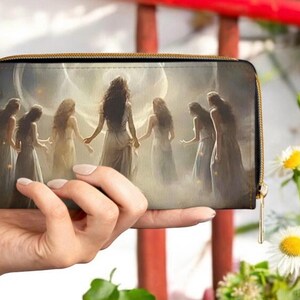 Cartera de la Diosa de la Hermandad Mística, Cartera de mano con cremallera espiritual femenina, Monedero de Danza de Brujas Paganas, Ritual Lunar, Regalo de Energía Divina