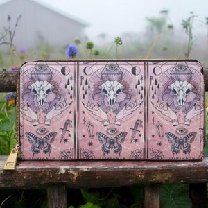 Cartera gótica con cremallera, bolso ocultista celestial de brujas, bolso Dark Academia - Accesorios místicos, bolso de mano inspirado en la alquimia de las cartas del tarot wiccano,