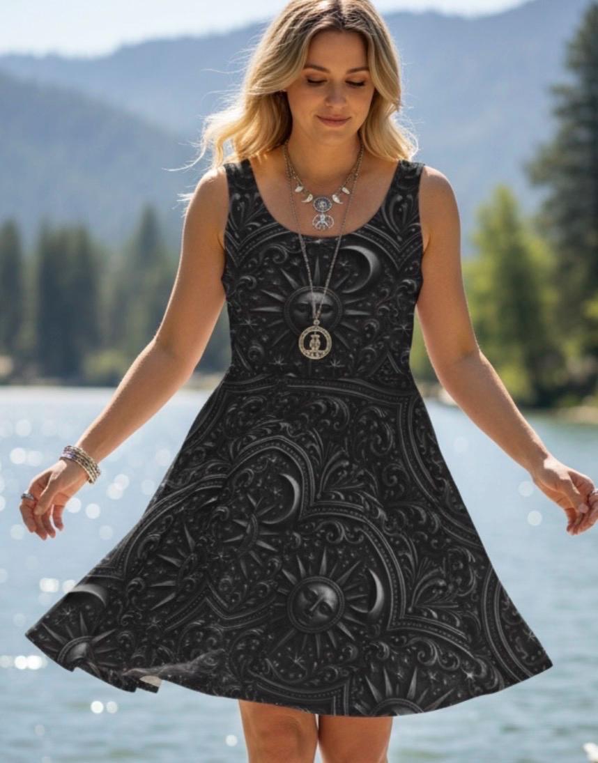 baroque black dress Black Baroque Print Dress for Women – Viscose Linen main image 1