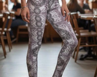 Pastel Goth Leggings, Pentagram Occult Print High Waist Leggings, Witchy Gothic Symbol Yoga Pants, Pagan Witchcraft Soft Leggings